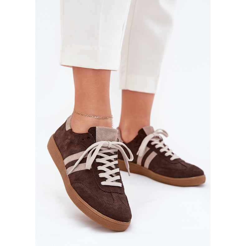 Zapatillas de chocolate para mujeres Zazoo N1068 Suede Low marrón 2