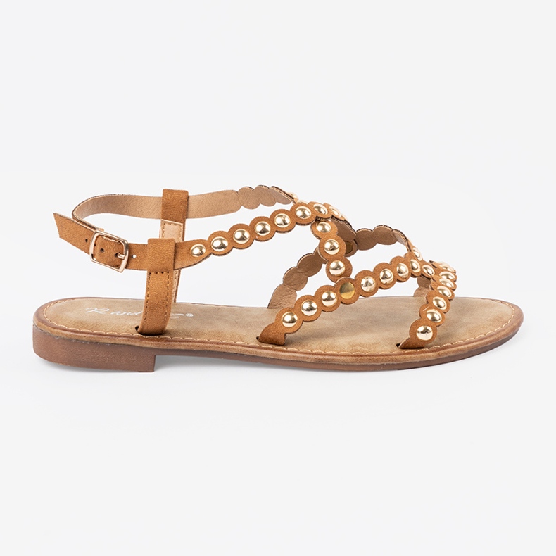 Sandalias planas de caramelo con tachuelas beige 1