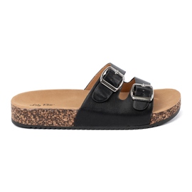 Shelvt Chanclas negras de mujeres perfiladas con hebillas negro 2