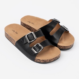 Shelvt Chanclas negras de mujeres perfiladas con hebillas negro 3