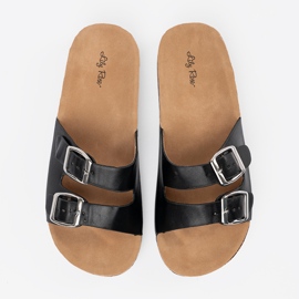 Shelvt Chanclas negras de mujeres perfiladas con hebillas negro 4