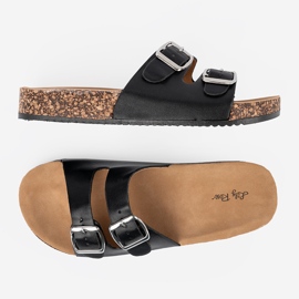 Shelvt Chanclas negras de mujeres perfiladas con hebillas negro 5