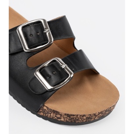 Shelvt Chanclas negras de mujeres perfiladas con hebillas negro 6