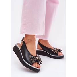 Zazoo Sandalias de cuero para mujeres en cuña negro 3