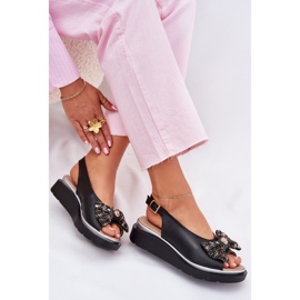 Zazoo Sandalias de cuero para mujeres en cuña negro 8