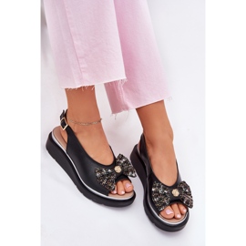 Zazoo Sandalias de cuero para mujeres en cuña negro 10