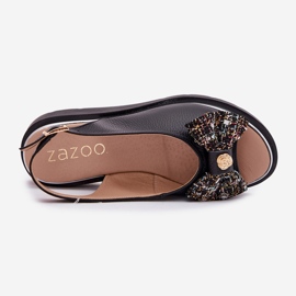 Zazoo Sandalias de cuero para mujeres en cuña negro 2