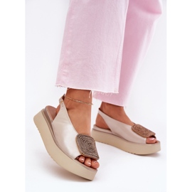 Zazoo 1786 Sandalias de cuero para mujeres en la plataforma con decoración de beige perla 3