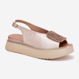 Zazoo 1786 Sandalias de cuero para mujeres en la plataforma con decoración de beige perla 5