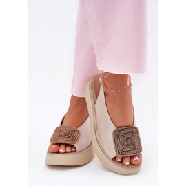 Zazoo 1786 Sandalias de cuero para mujeres en la plataforma con decoración de beige perla 4