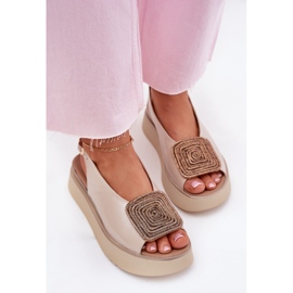 Zazoo 1786 Sandalias de cuero para mujeres en la plataforma con decoración de beige perla 7