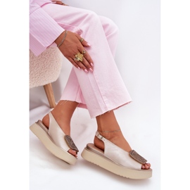 Zazoo 1786 Sandalias de cuero para mujeres en la plataforma con decoración de beige perla 8