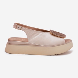 Zazoo 1786 Sandalias de cuero para mujeres en la plataforma con decoración de beige perla 9
