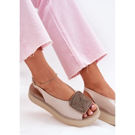 Zazoo 1786 Sandalias de cuero para mujeres en la plataforma con decoración de beige perla 10