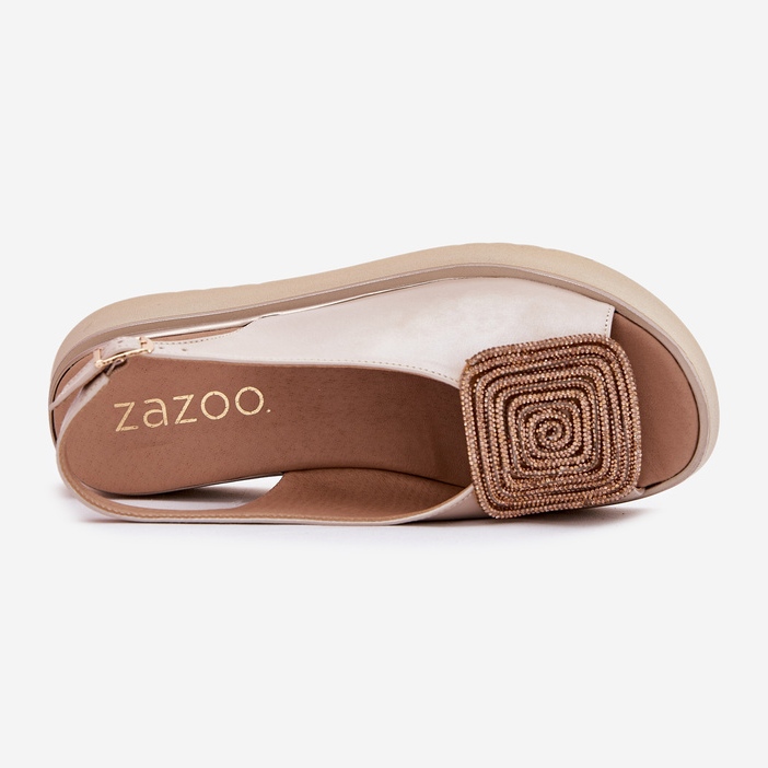 Zazoo 1786 Sandalias de cuero para mujeres en la plataforma con decoración de beige perla 2