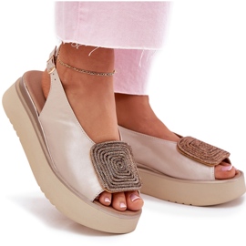 Zazoo 1786 Sandalias de cuero para mujeres en la plataforma con decoración de beige perla 11