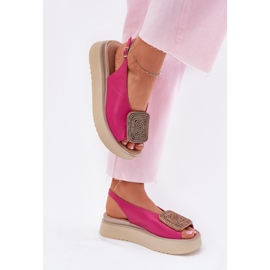 Zazoo 1786 Sandalias de cuero para mujeres en la plataforma con un adorno de fucsia rosado 6