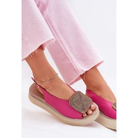 Zazoo 1786 Sandalias de cuero para mujeres en la plataforma con un adorno de fucsia rosado 8
