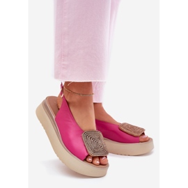 Zazoo 1786 Sandalias de cuero para mujeres en la plataforma con un adorno de fucsia rosa 1