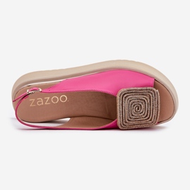 Zazoo 1786 Sandalias de cuero para mujeres en la plataforma con un adorno de fucsia rosa 2