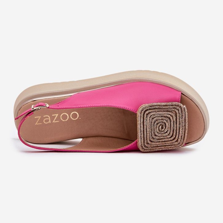 Zazoo 1786 Sandalias de cuero para mujeres en la plataforma con un adorno de fucsia rosado 2