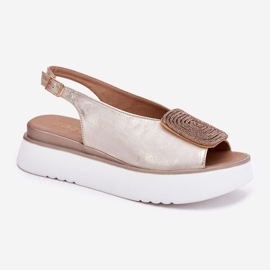 Zazoo 1786 Sandalias de cuero para mujeres en la plataforma con un adorno Golden Wiped dorado 4