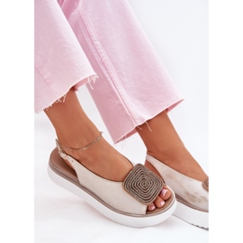 Zazoo 1786 Sandalias de cuero para mujeres en la plataforma con un adorno Golden Wiped dorado 6