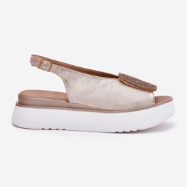 Zazoo 1786 Sandalias de cuero para mujeres en la plataforma con un adorno Golden Wiped dorado 7