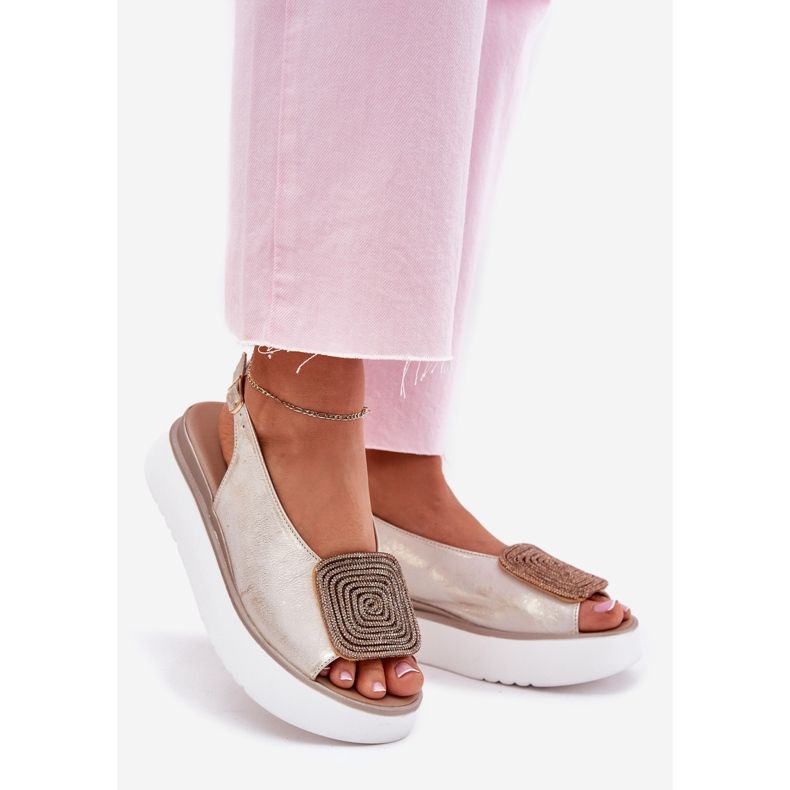 Zazoo 1786 Sandalias de cuero para mujeres en la plataforma con un adorno Golden Wiped dorado 1