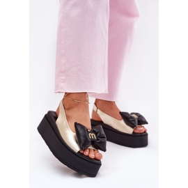 CheBello Sandalias de cuero para mujeres en la plataforma con cheello 4641 dorado y negro 3