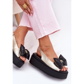 CheBello Sandalias de cuero para mujeres en la plataforma con cheello 4641 dorado y negro 8