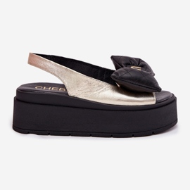 CheBello Sandalias de cuero para mujeres en la plataforma con cheello 4641 dorado y negro 9