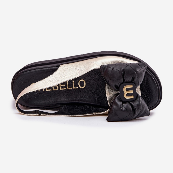 CheBello Sandalias de cuero para mujeres en la plataforma con cheello 4641 dorado y negro 2