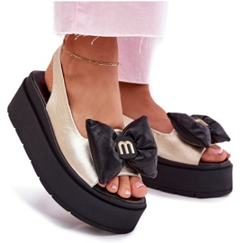 CheBello Sandalias de cuero para mujeres en la plataforma con cheello 4641 dorado y negro 11