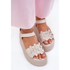 Sandalias de cuero para mujeres en la plataforma Beige Chebello 4701 5