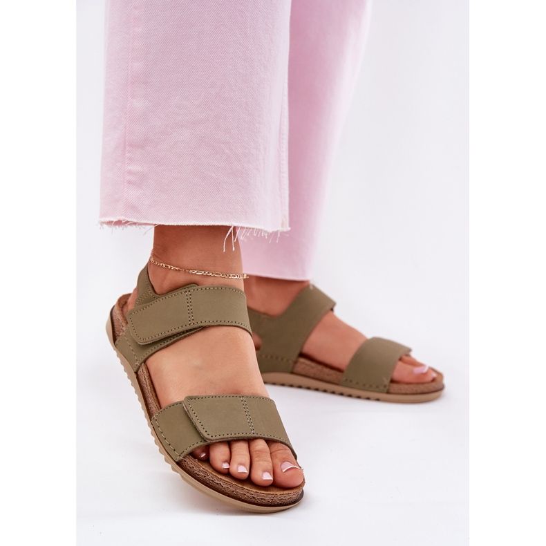 Sandalias de cuero para mujeres inblu aa0001ki verde 2