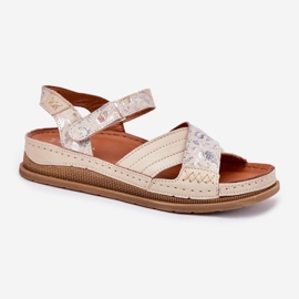 Sandalias de cuero para mujeres en la plataforma Maciejka L7064-37 ECRU beige 4