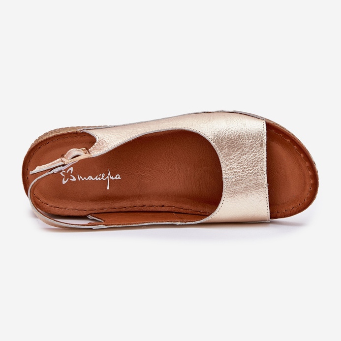 Sandalias de cuero para mujeres en Wedge Maciejka L7069 -25 Zlotys dorado 2