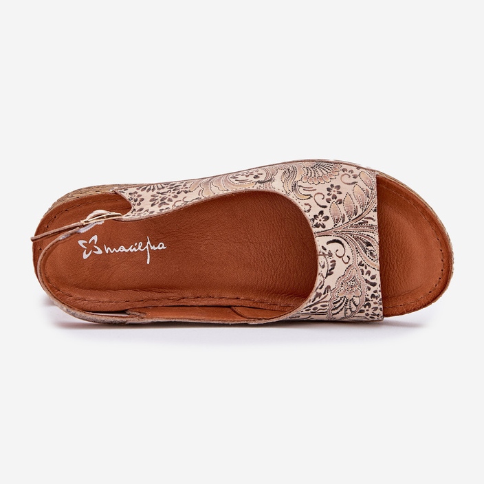 Sandalias de cuero para mujeres en Wedge Maciejka L7069-04 Beige 2