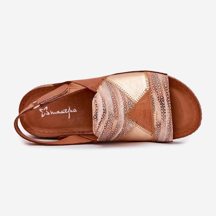 Sandalias de cuero para mujeres con cuña con Maciejka Braid L7067-29 Brown marrón 2