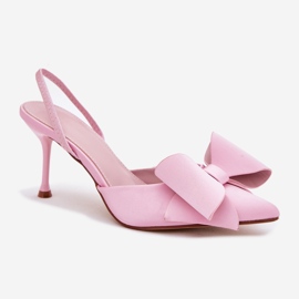 Tacones altos con tacones desnudos y un arco rosa rosado 4