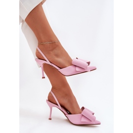 Tacones altos con tacones desnudos y un arco rosa rosado 7