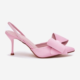 Tacones altos con tacones desnudos y un arco rosa rosado 8