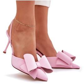 Tacones altos con tacones desnudos y un arco rosa rosado 9