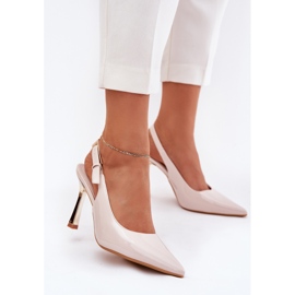 Pintado tacones altos con un talón abierto y toas puntiagudas beige 2 Pintado tacones altos con un talón abierto y toas puntiagudas beige 2