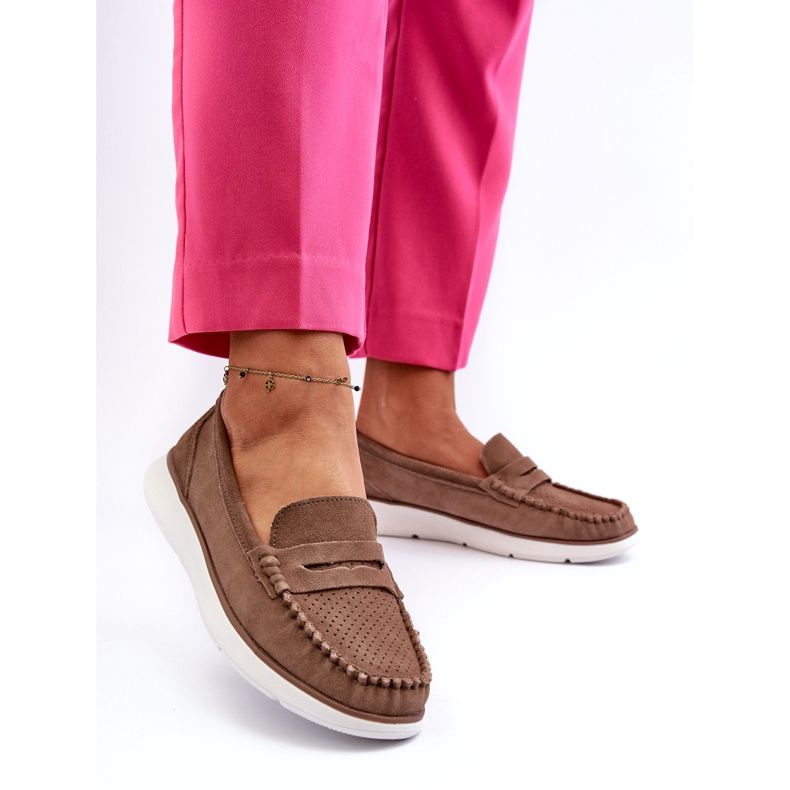 Mocasines de gamuza para mujeres en la plataforma Sergio Leone SP012 Beige ligero 1