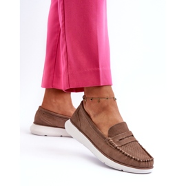 Mocasines de gamuza para mujeres en la plataforma Sergio Leone SP012 Beige ligero 3