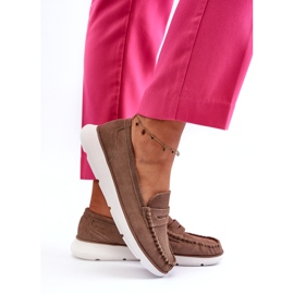 Mocasines de gamuza para mujeres en la plataforma Sergio Leone SP012 Beige ligero 4