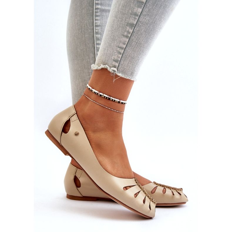 Zazoo 10009 cómodo ballerinas de cuero de cuero beige 5