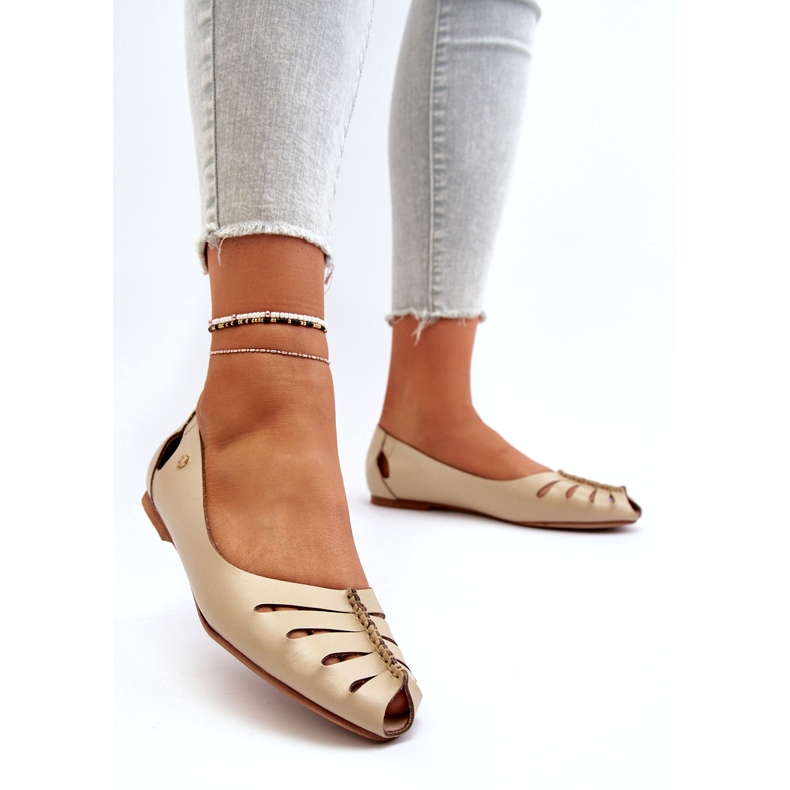 Zazoo 10009 cómodo ballerinas de cuero de cuero beige 2